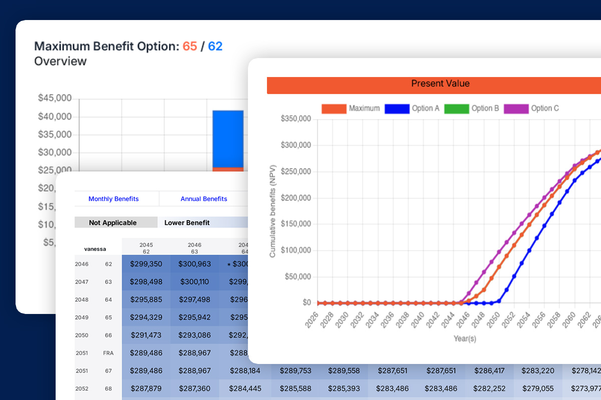 Social Security claiming charts and reports in the planning software
